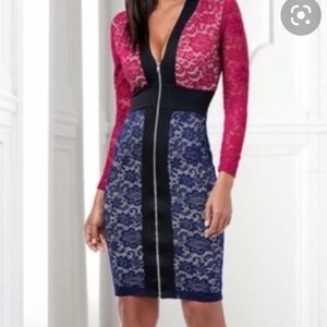 Venus V neck front zipper lace dress. Size M
